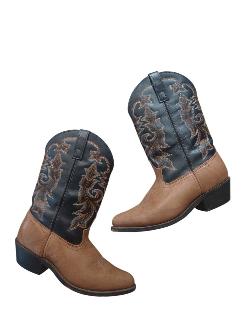 Men’s Two-Tone Brown & Black Western Cowboy Boots Size 9 EW